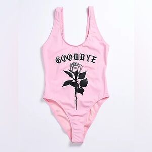 BSR By Samii Ryan Goodbye Rose Pink One Piece Swimsuit High Cut Drop Back  L